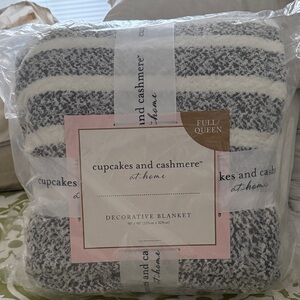 cupcakes & cashmere Striped Decorative Throw in Gray and White